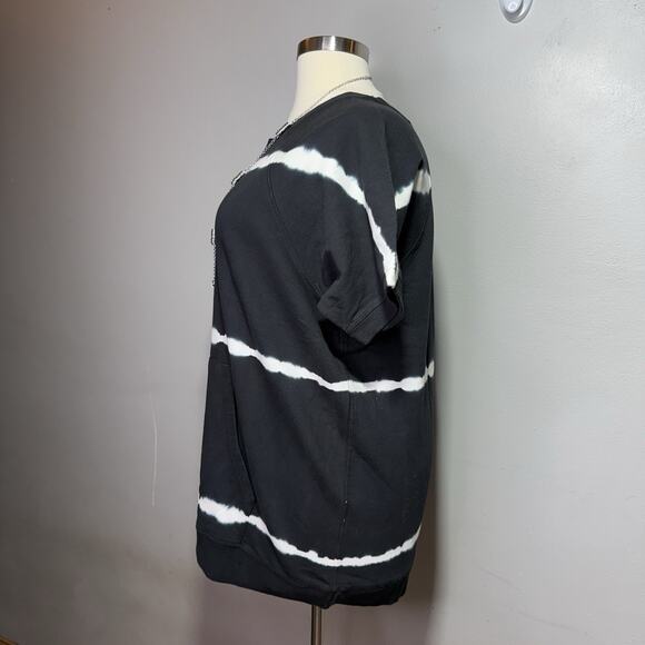 Mono B Top Tie-Dye Short Sleeve Crewneck Black White 1XL Cotton Kangaroo Pocket - Picture 2 of 8